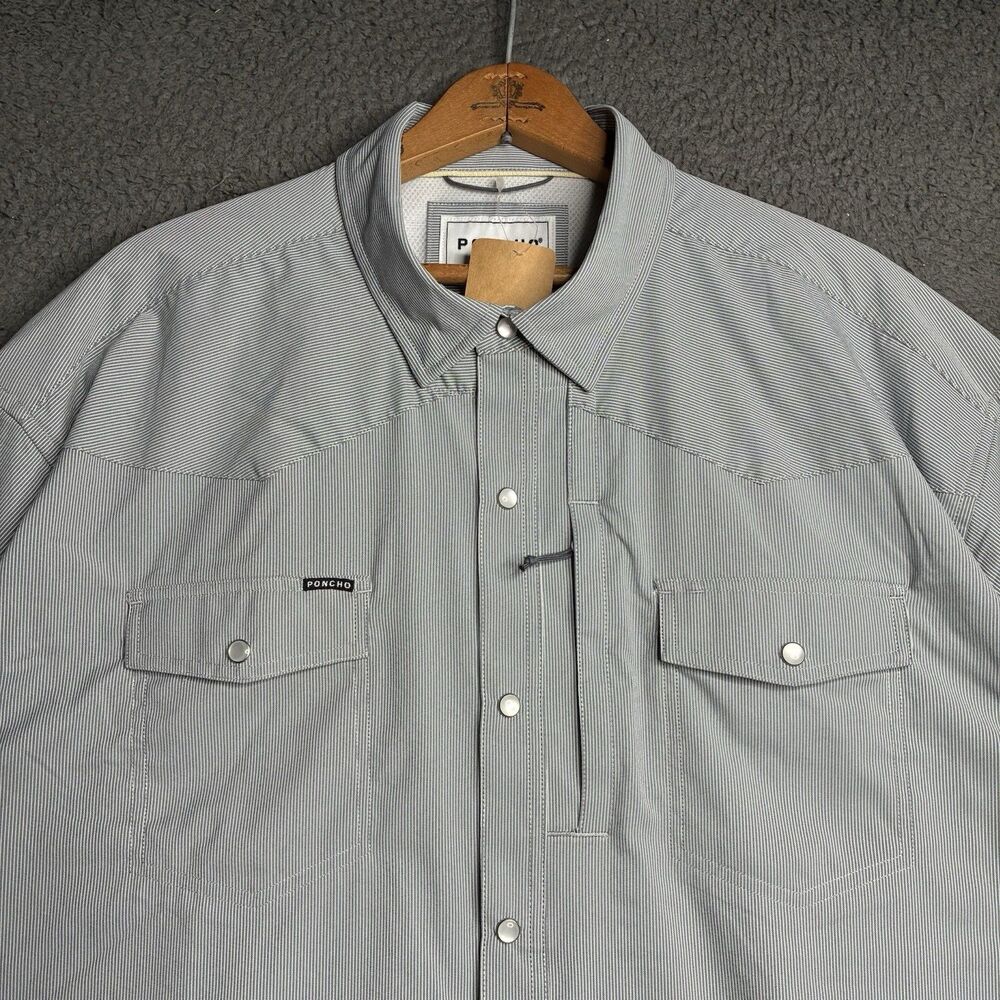 Poncho Shirt Men's The Eagle Pass XXL Regular Fit Pearl Snap Short Sleeve Stripe